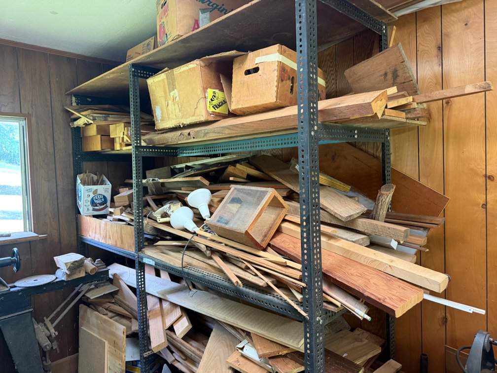 Metal Shelving Unit with Scrap Wood Material