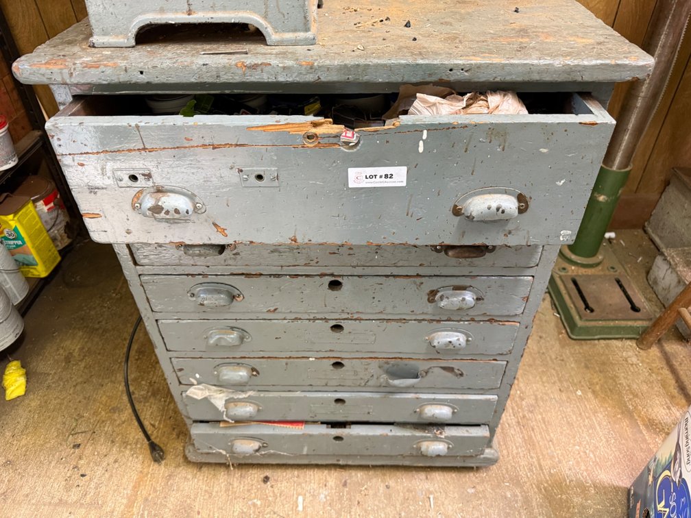 Gray Multi-Drawer Workbench With Contents