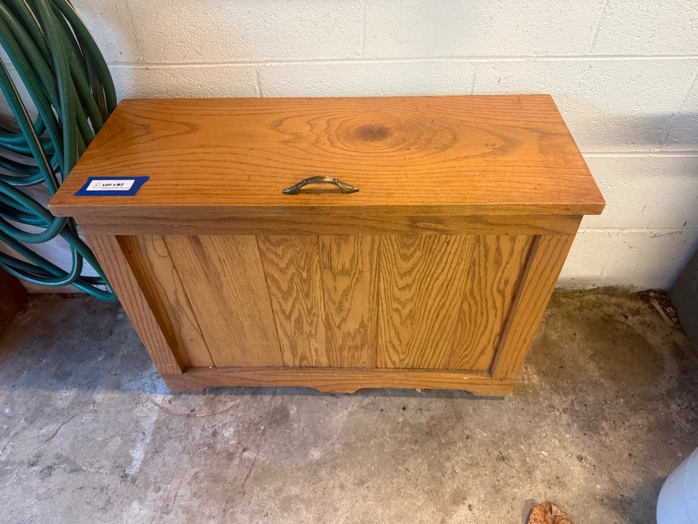 Wooden Bin With Divided Interior Compartments