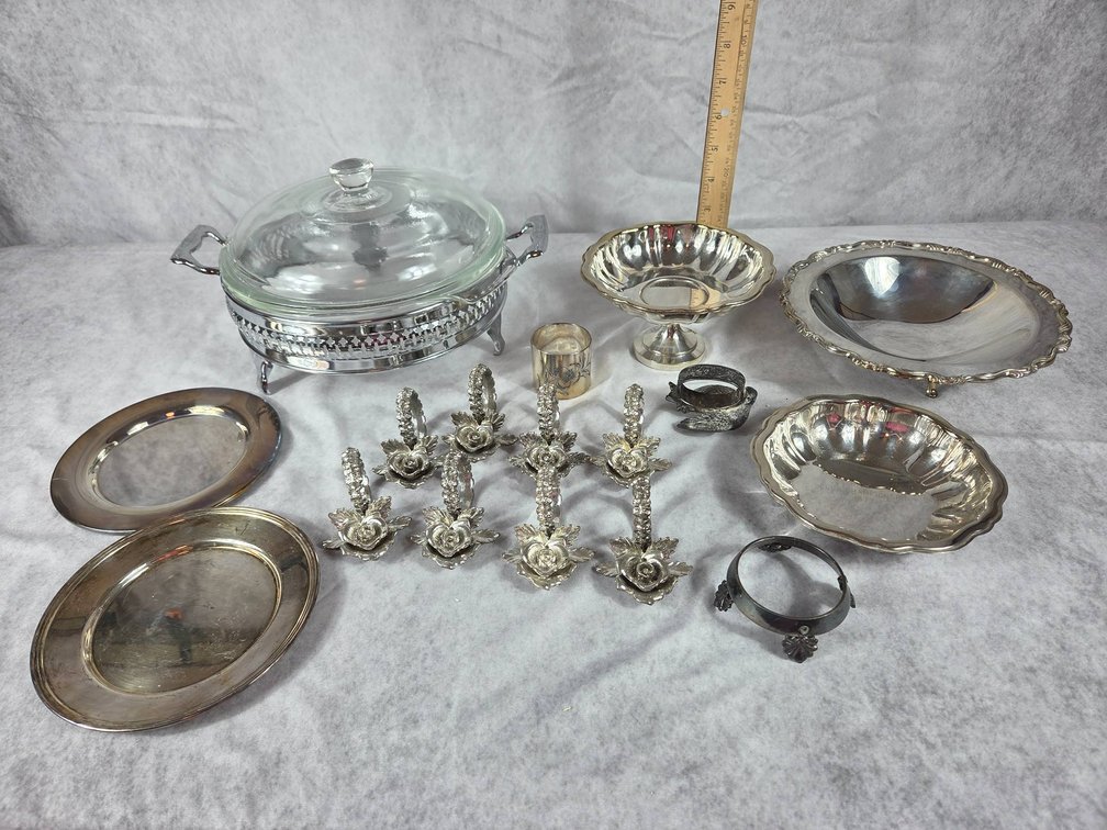 Silver Plate Serving Dishes & Rings