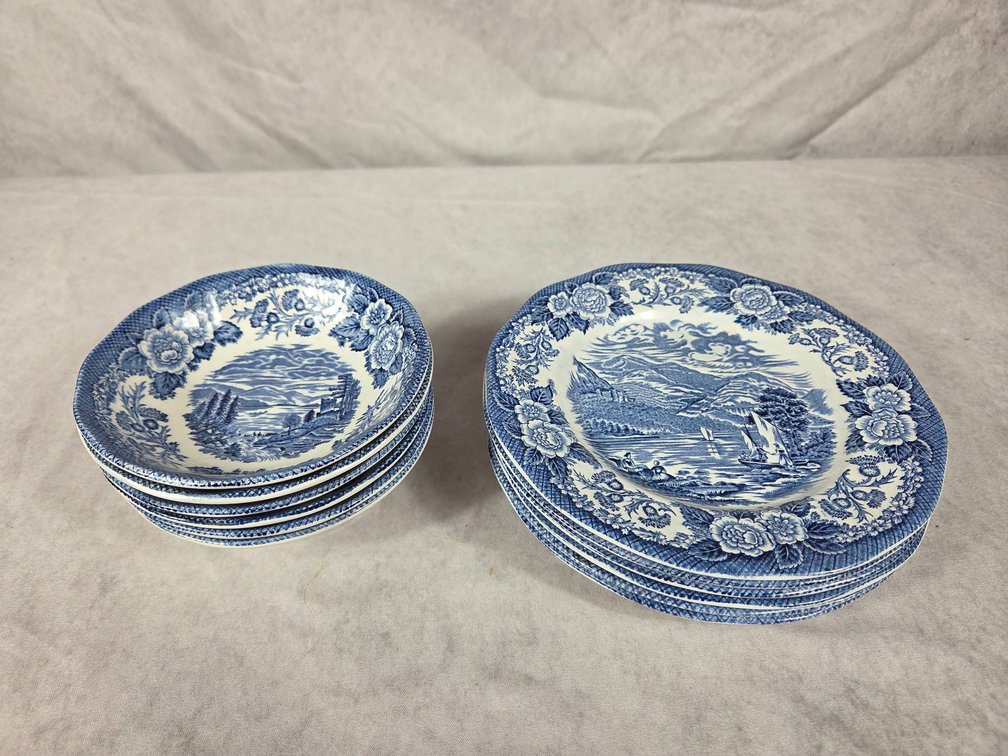 Six Berry Bowls and Six Matching Saucers