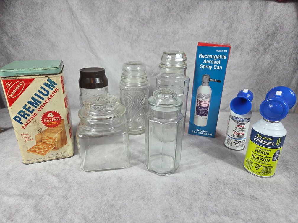 Vintage Nabisco Cracker Box and Five Glass Jars