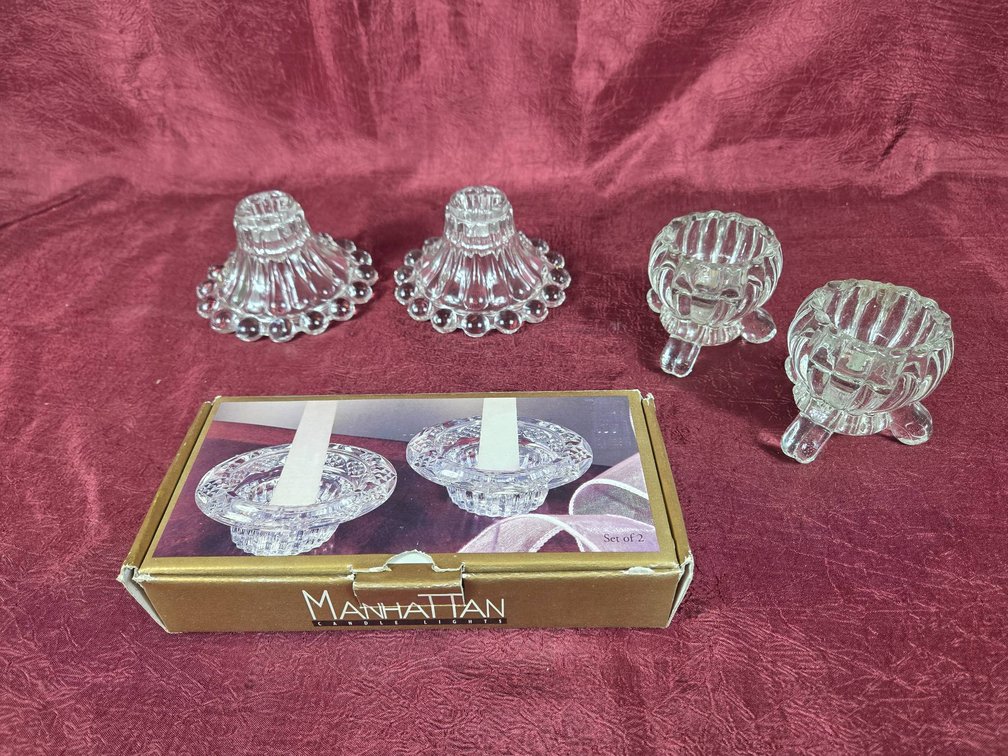 Three Sets of Glass Candle Holders