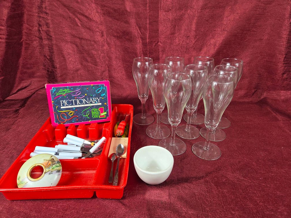 Nine Tulip Champagne Flutes and Miscellaneous Items