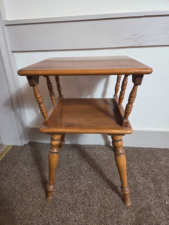 Two-Tier Wooden Side Table, Turned Legs