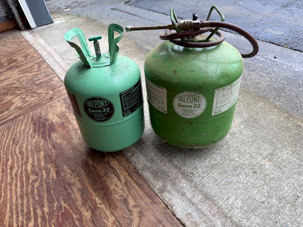 Two Partial Freon R-22 Refrigerant Tanks