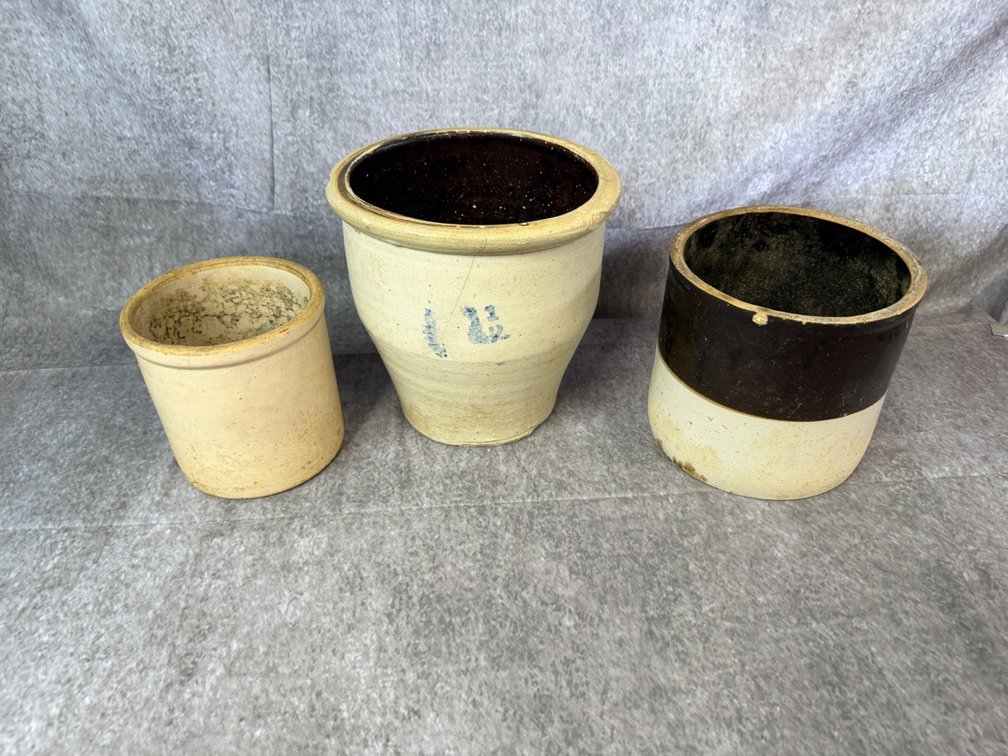 Three Glazed Stoneware Crocks