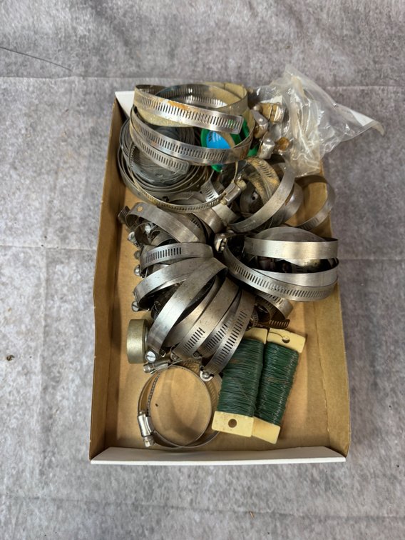 Mixed Hardware Lot with Hose Clamps and Wire