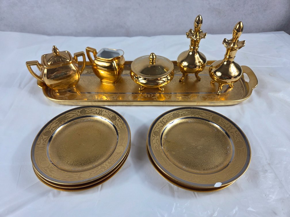 Unmarked Gold-Glazed Ceramic Tableware Set