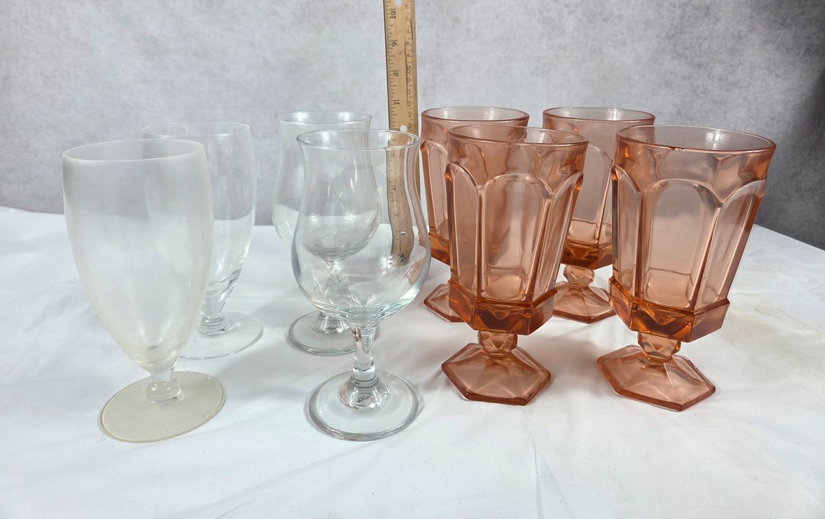 Vintage Pink Depression & Clear Glass Stemware