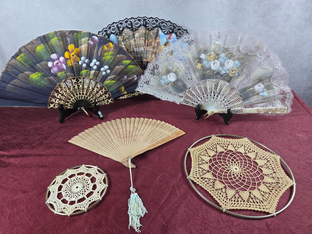 Decorative Folding Fans and Crocheted Lace Hoops