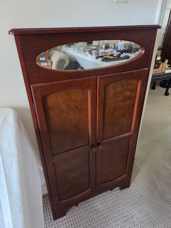 Wooden 5-Shelf Storage Cabinet with Oval Mirror