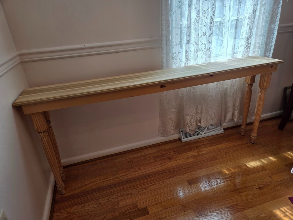 Natural Wood Narrow Console Table with Turned Legs