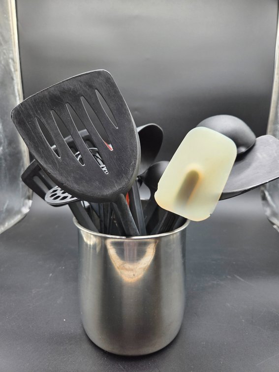 Stainless Steel Utensil Holder with Kitchen Utensils