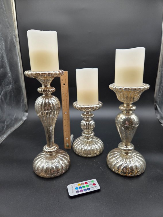 Mercury Glass Candle Holders with Flameless LED Candles