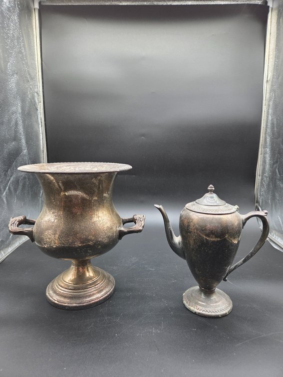 Silver-Plated Pedestal Urn and Lidded Teapot