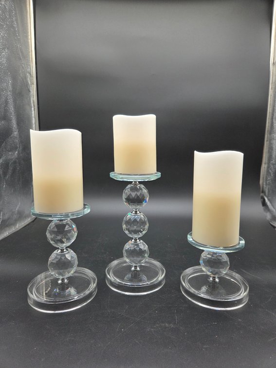 Graduated Faceted Crystal Candle Holders with Pillar Candles