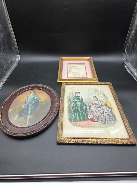Framed The Blue Boy Print, Fashion Plate, and Invitation