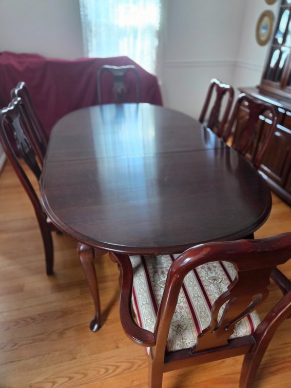Dark Wood Oval Extension Dining Table and Six Chairs