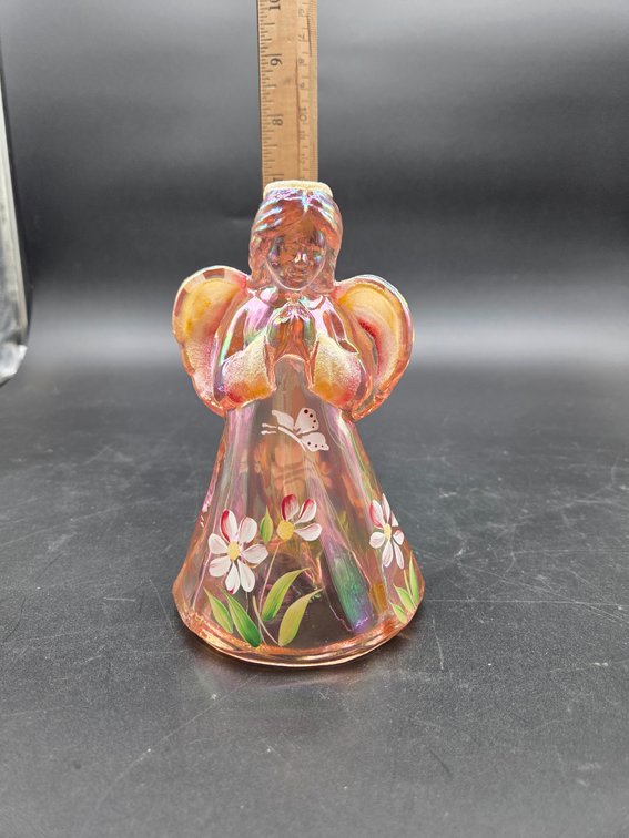 Hand-Painted Pink Iridescent Glass Angel Figurine