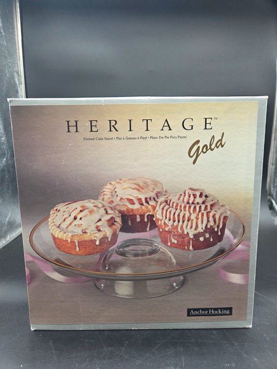 Anchor Hocking Heritage Gold Footed Cake Stand