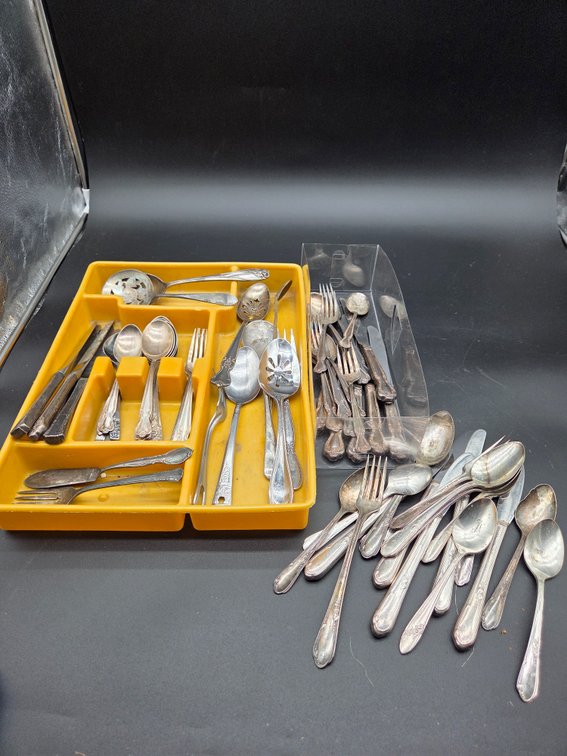 Silver-Tone Metal Flatware with Organizer Trays