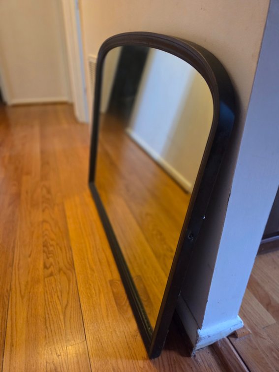 Arched-Top Mirror with Dark Finished Wood Frame