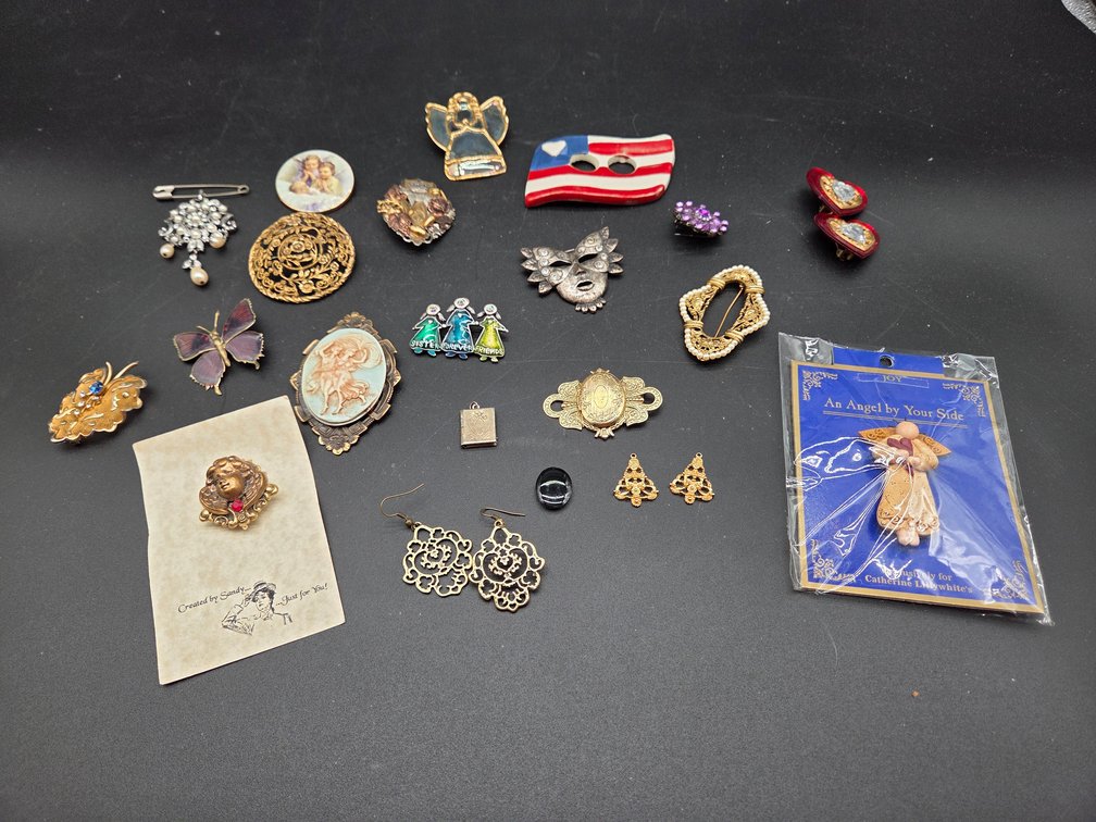 Costume Jewelry Brooches, Pins, and Earrings