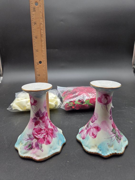 Porcelain Floral Candlestick Holders and Artificial Petals