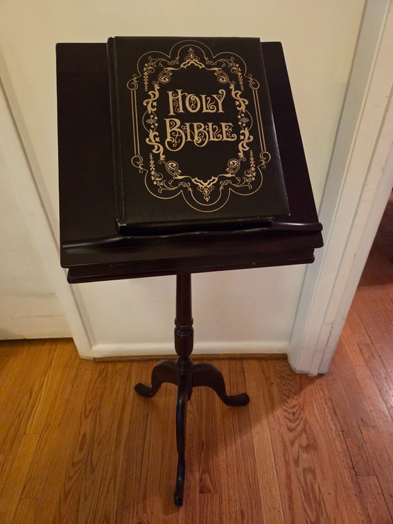 Dark Wood Pedestal Lectern with Holy Bible