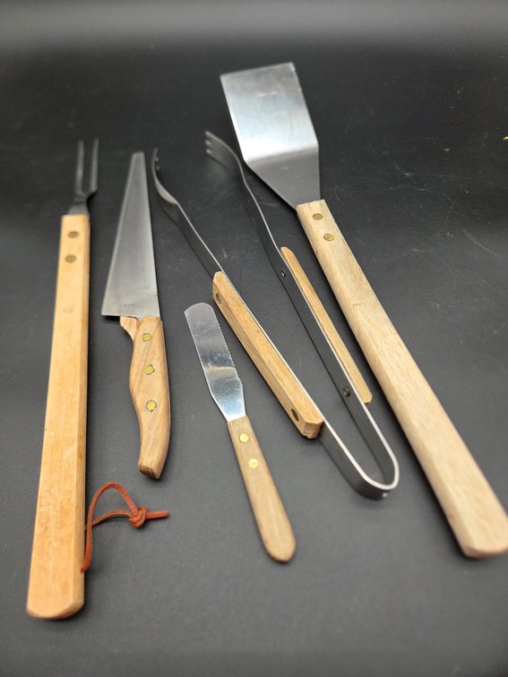 Wood-Handled Stainless Steel Barbecue and Kitchen Utensils