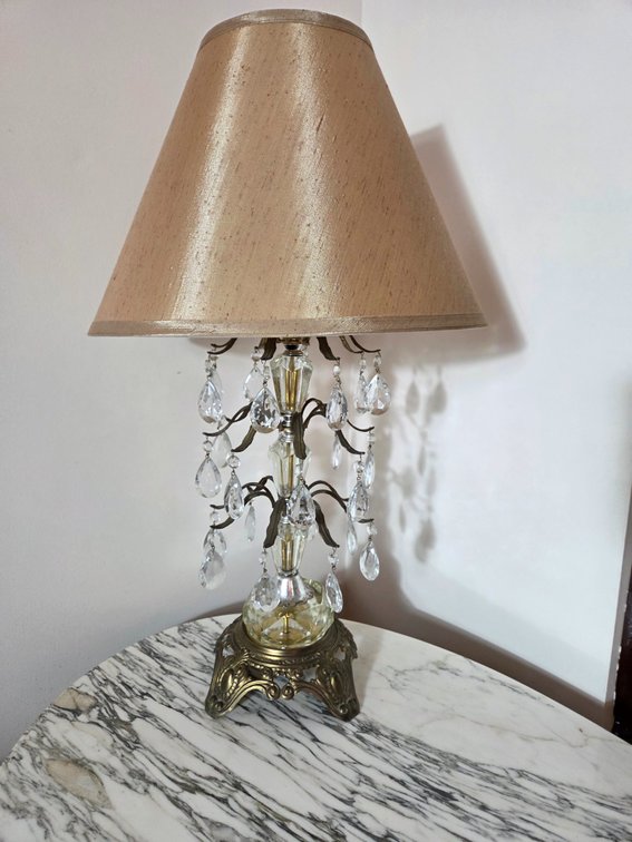 Tiered Crystal Prism Table Lamp with Fabric Shade
