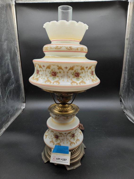Floral Milk Glass Electric Parlor Table Lamp