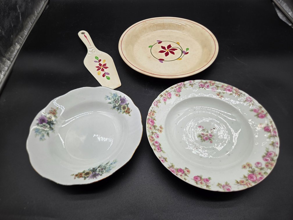 Ceramic Pie Plate, Server, and Floral Porcelain Dishes