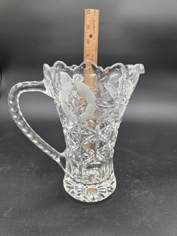 Pressed Glass Pitcher with Frosted Floral Etching