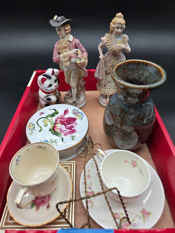 Porcelain Figurines, Miniature Teacups, and Decorative Items