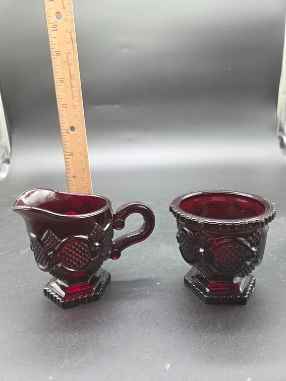 Avon Ruby Red Pressed Glass Creamer and Sugar Bowl Set