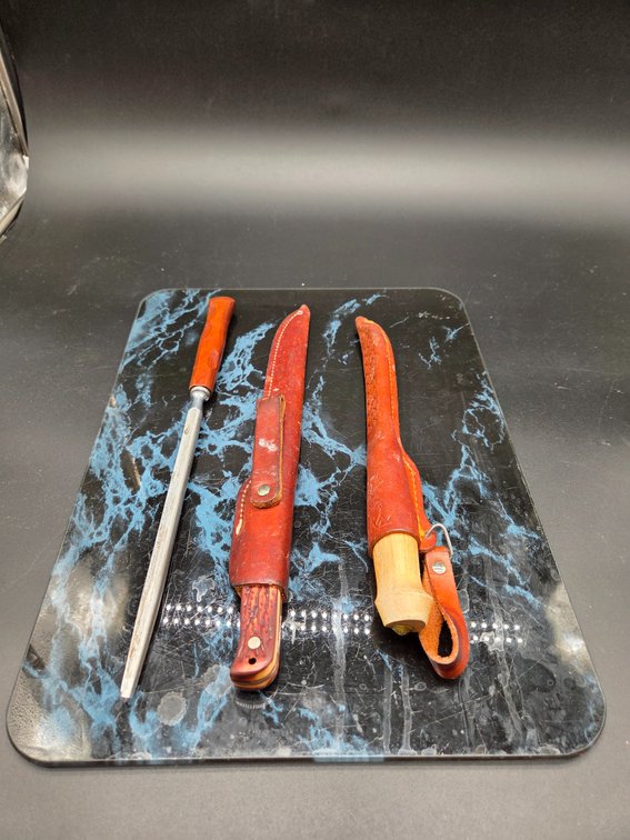 Fillet Knives, Sharpening Steel, and Rectangular Board