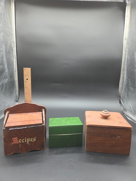 Wood and Metal Recipe Boxes with Recipe Cards