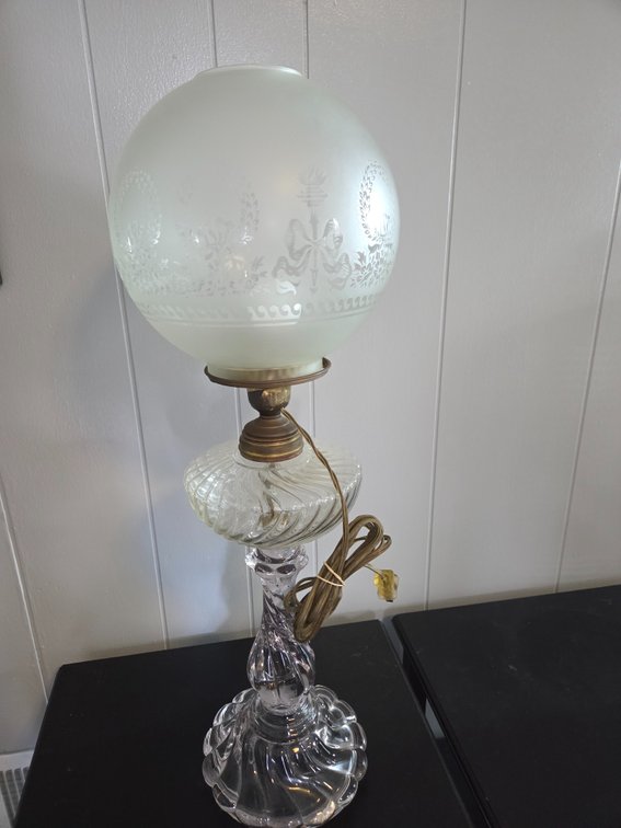 Pressed Glass Electric Table Lamp with Frosted Globe Shade
