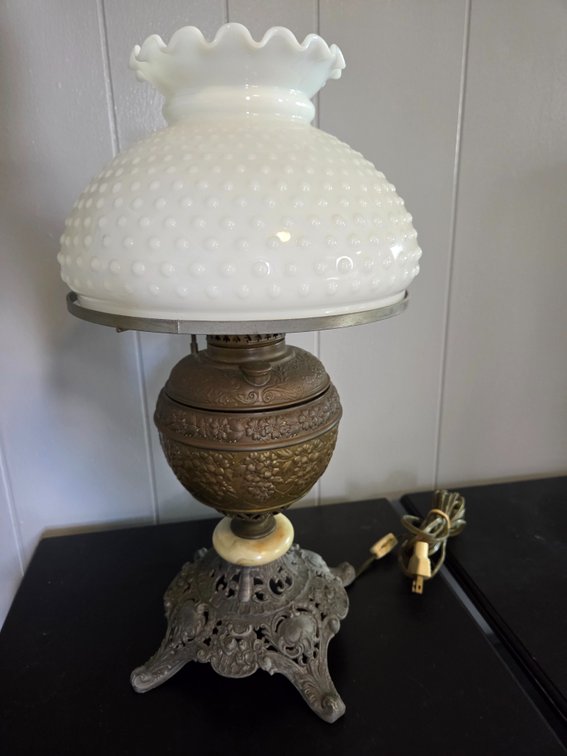 Electric Table Lamp with Hobnail Milk Glass Shade