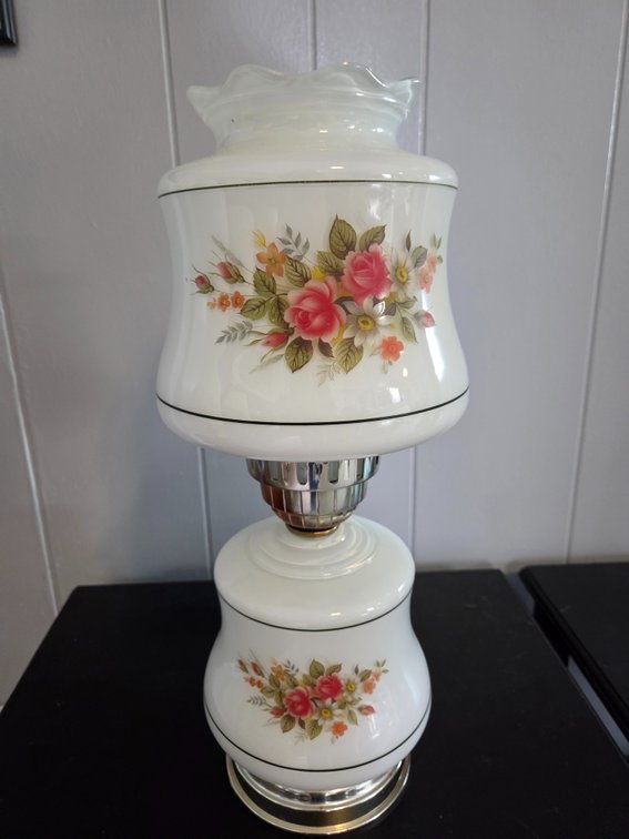 Milk Glass Electric Table Lamp with Floral Motif