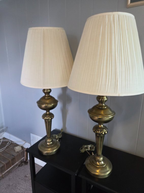 Pair of Brass-Tone Table Lamps with Shades
