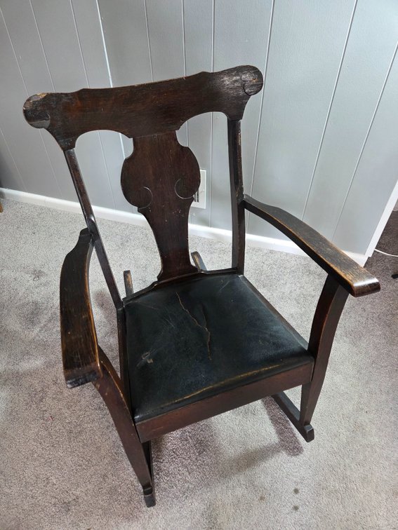 Dark-Stained Wood Rocking Chair with Upholstered Seat