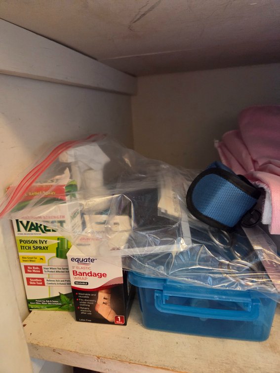 First Aid Supplies, Storage Containers, and Grooming Items