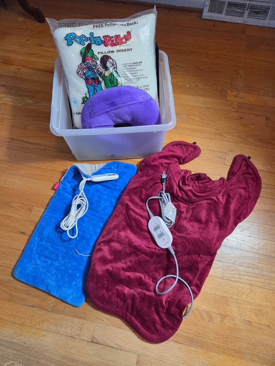Electric Heating Pads, Pillows, and Storage Tote