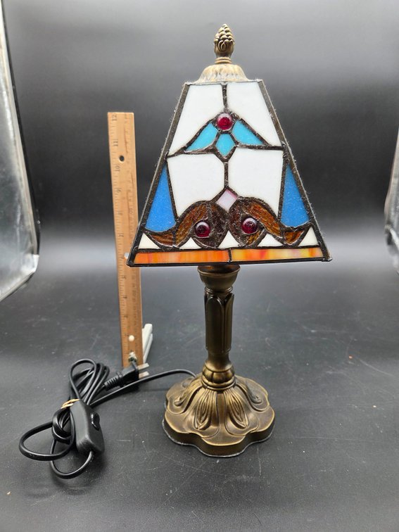 Stained Glass Accent Lamp with Cast Metal Base