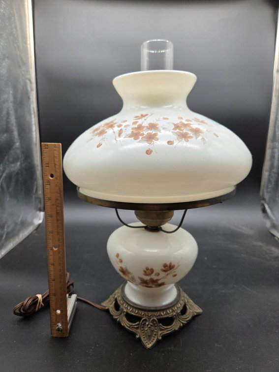 Floral Painted Milk Glass Electric Parlor Lamp