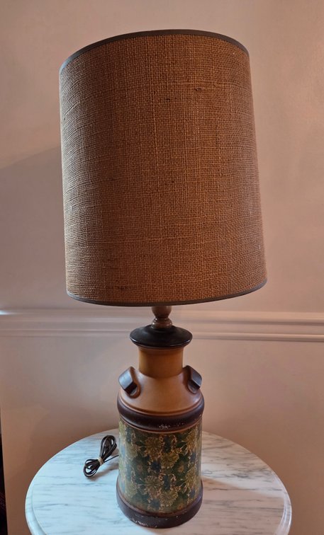 Ceramic Milk Can Style Table Lamp with Burlap Shade