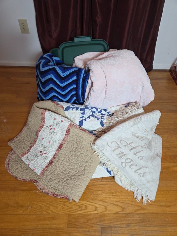 Quilts, Blankets, Woven Throw, and Storage Tote